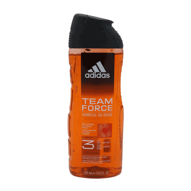 شامپو سه کاره بدن مو صورت آدیداس | Adidas TEAM FORCE حجم 400 میل 3 شامپو سر و بدن مدل TEAM FORCE آدیداس 400 میل Adidas