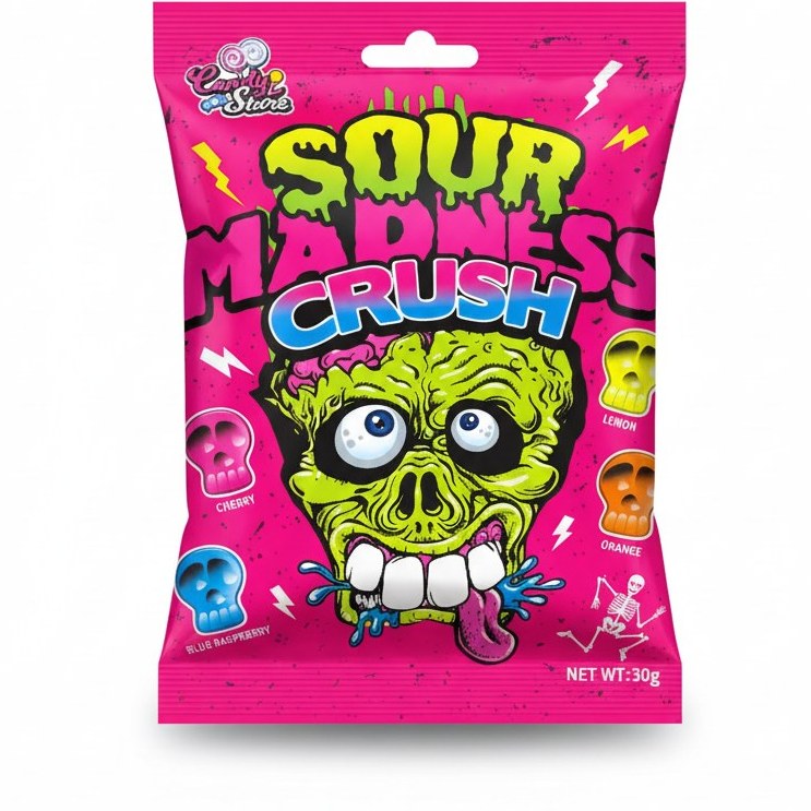 Sour Madness Crush 30g | آبنبات ترش چند طعمه صورتی 3 Sour Madness Crush 30g | آبنبات ترش چند طعمه صورتی